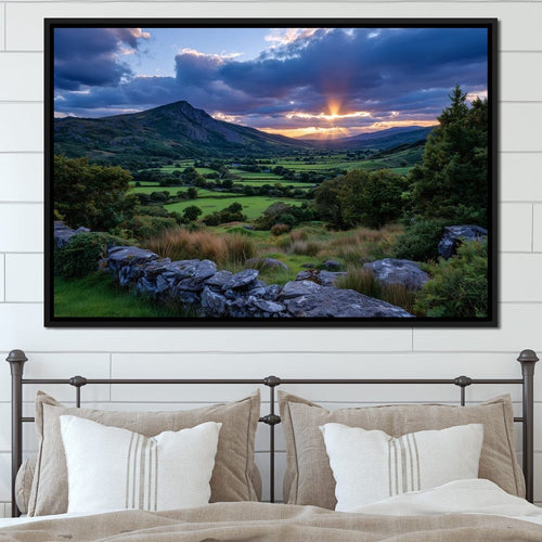 Sunbeams Over Green Valley Canvas Wall Art