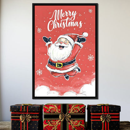 Joyful Santa Snowfall Holiday Canvas Wall Art