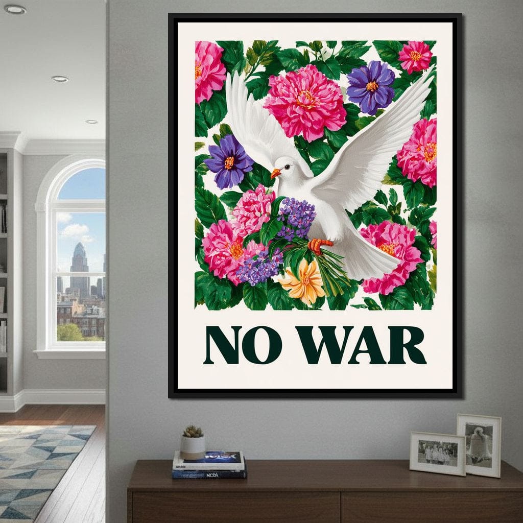 No War Dove Flower Garden Canvas Wall Art