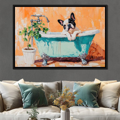 French Bulldog in the Tub Canvas Wall Art