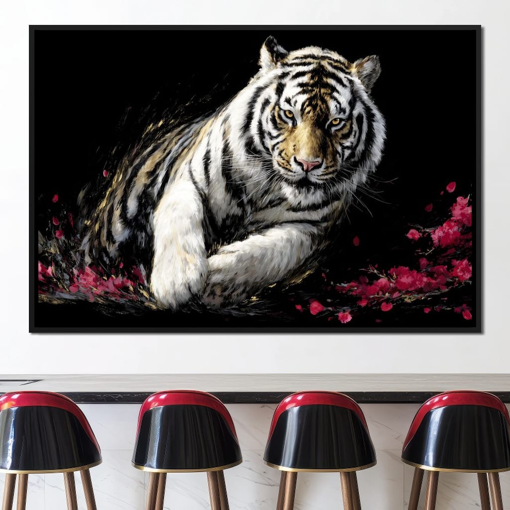 Snow Tiger Petal Shadow Canvas Wall Art