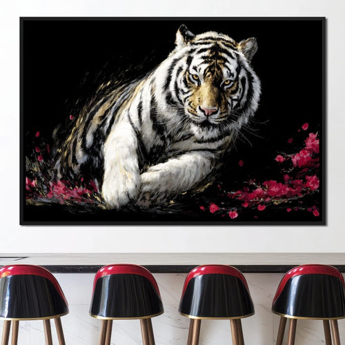 Snow Tiger Petal Shadow Canvas Wall Art