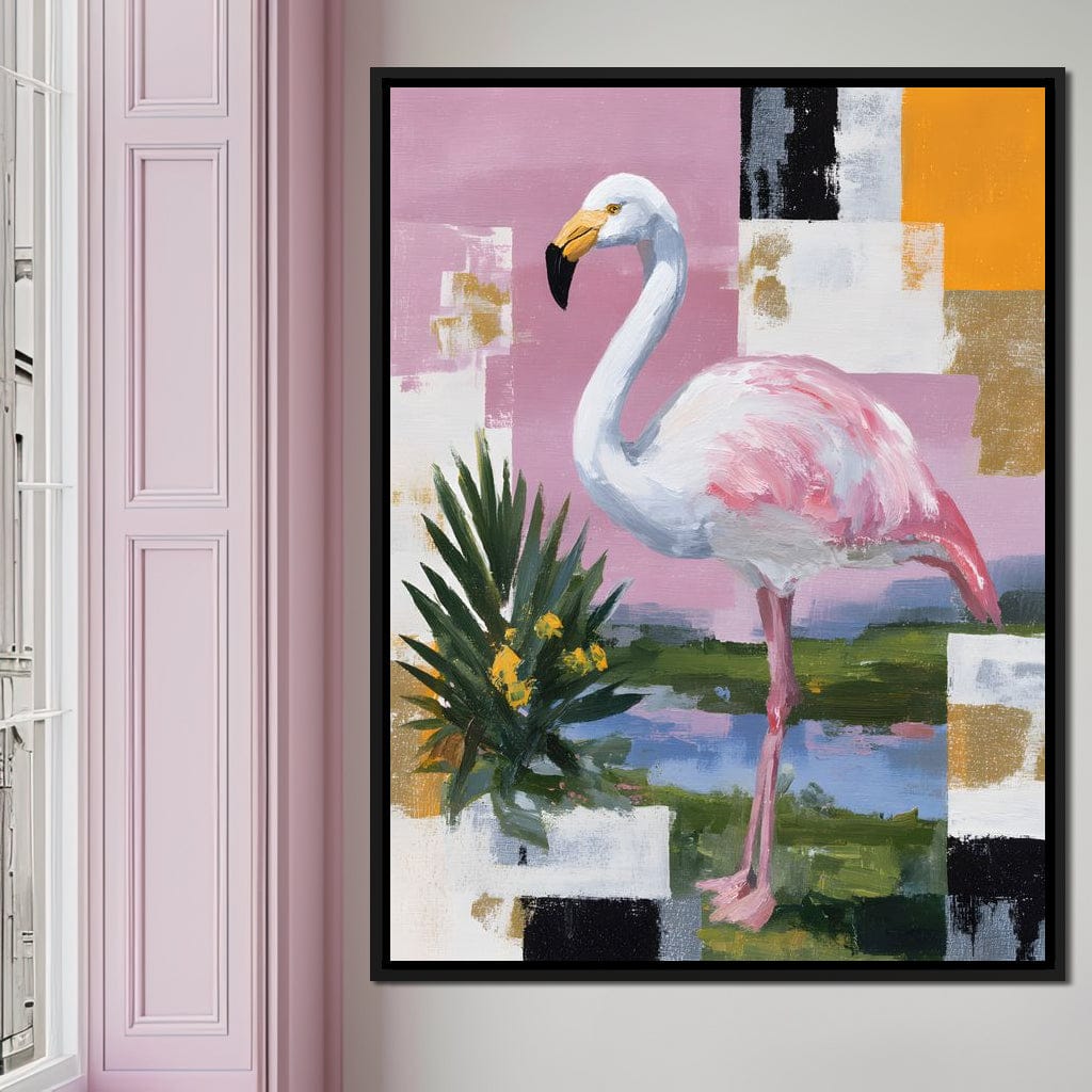 Pink Flamingo Modern Blocks Canvas Wall Art