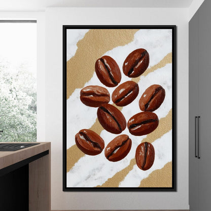 Coffee Beans Gilded Background Canvas Wall Art
