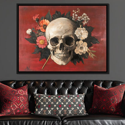 Skull and Floral Reverie Canvas Wall Art