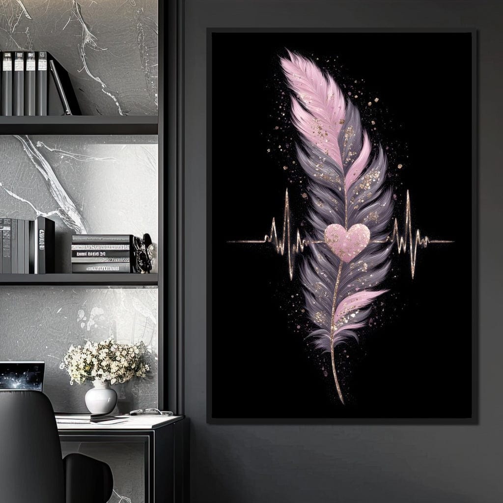 Feather Heartbeat Gold Pink Canvas Wall Art