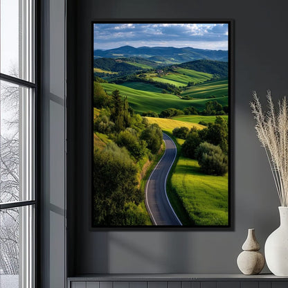 Sunlit Valley Roadscape Canvas Wall Art