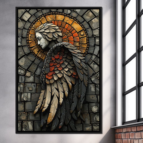 Ethereal Angel Guardian Mosaic Canvas Wall Art