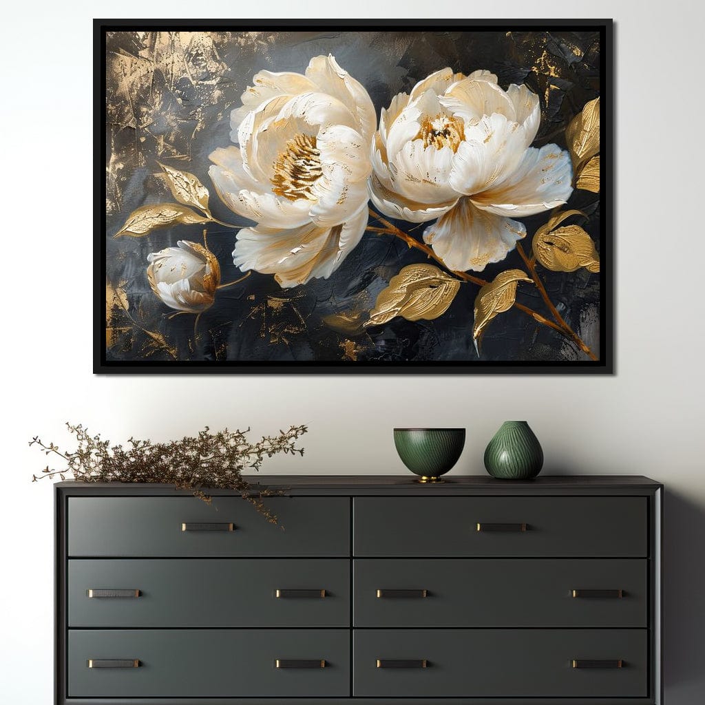 Golden Petals on Midnight Canvas Wall Art