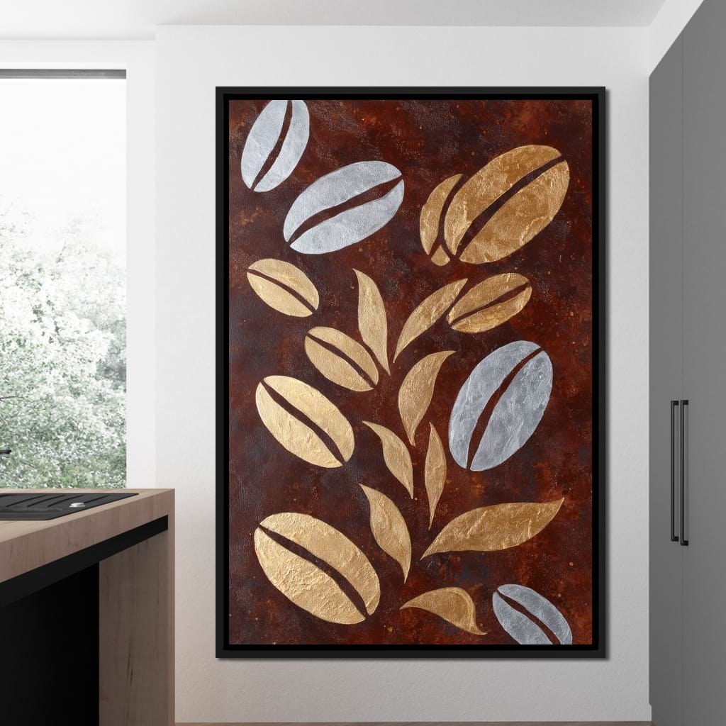 Golden Coffee Beans Botanical Flow Canvas Wall Art