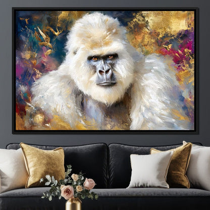 Majestic White Gorilla Portrait Canvas Wall Art