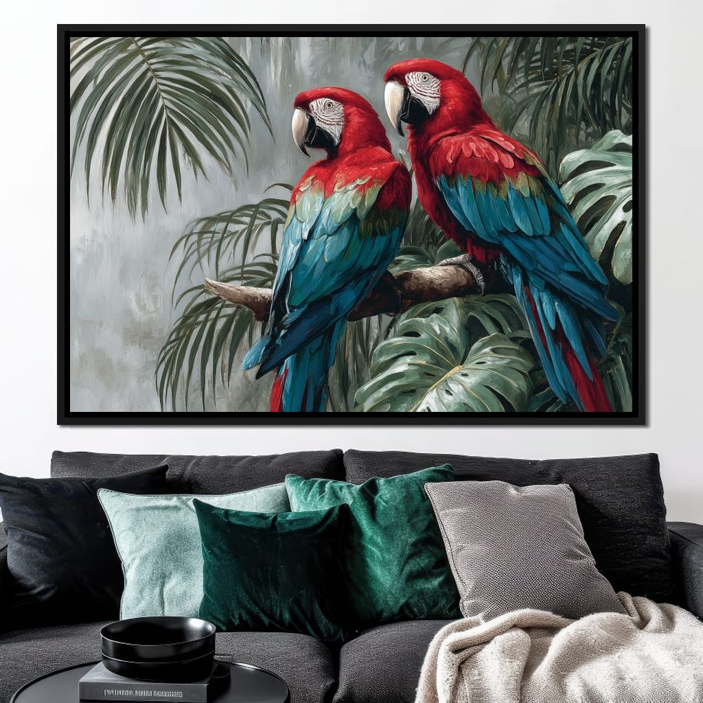 Tropical Macaw Duo Rainforest Canvas Wall Art