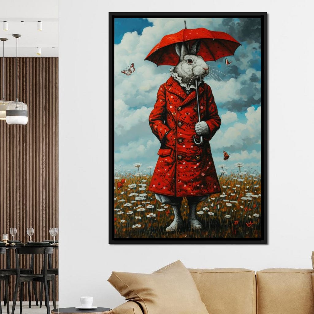 The Rabbit and the Red Umbrella Canvas Wall Art
