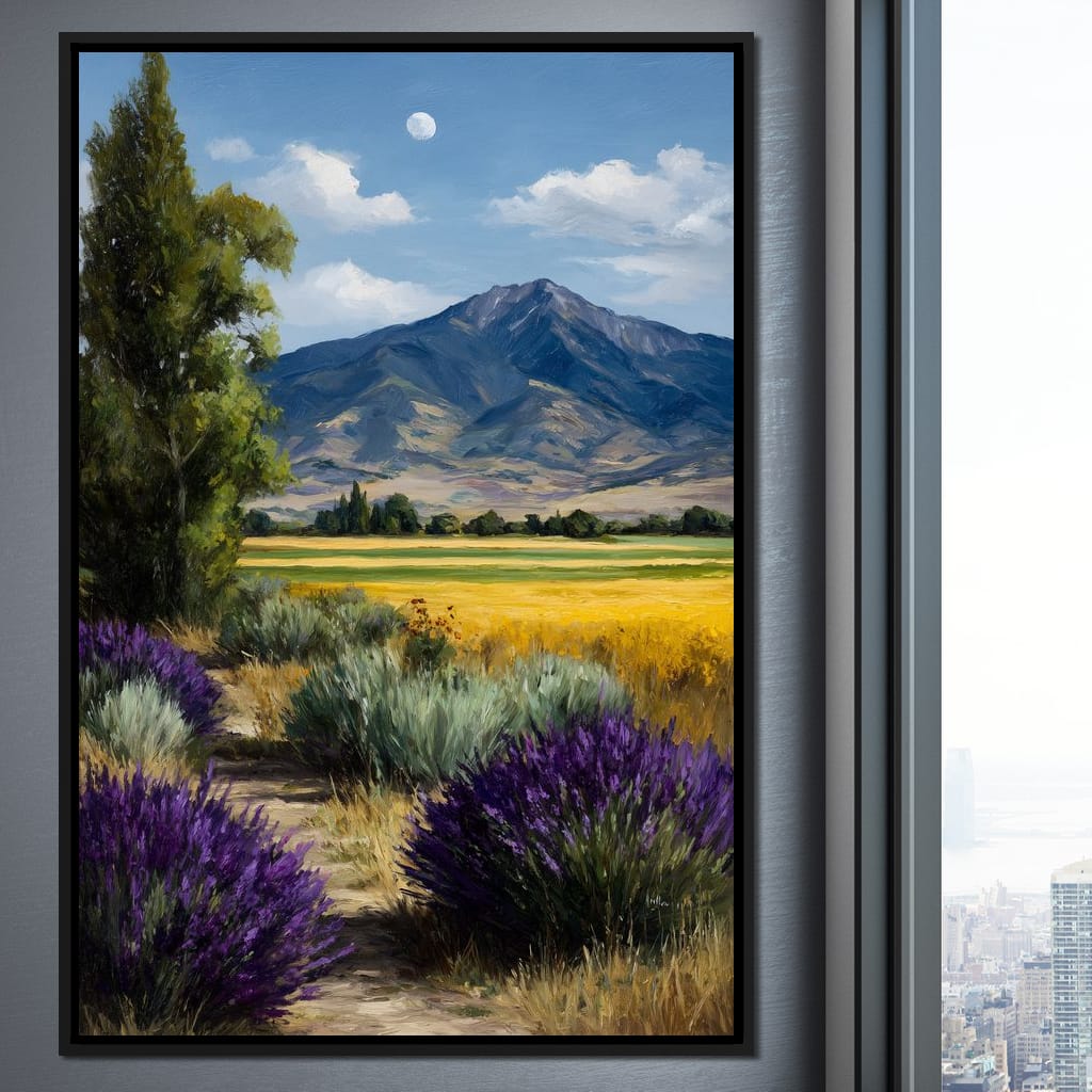 Moonlit Lavender Mountain Path Canvas Wall Art