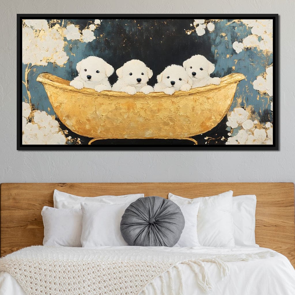Golden Pups Bath Delight Canvas Wall Art