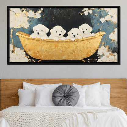 Golden Pups Bath Delight Canvas Wall Art
