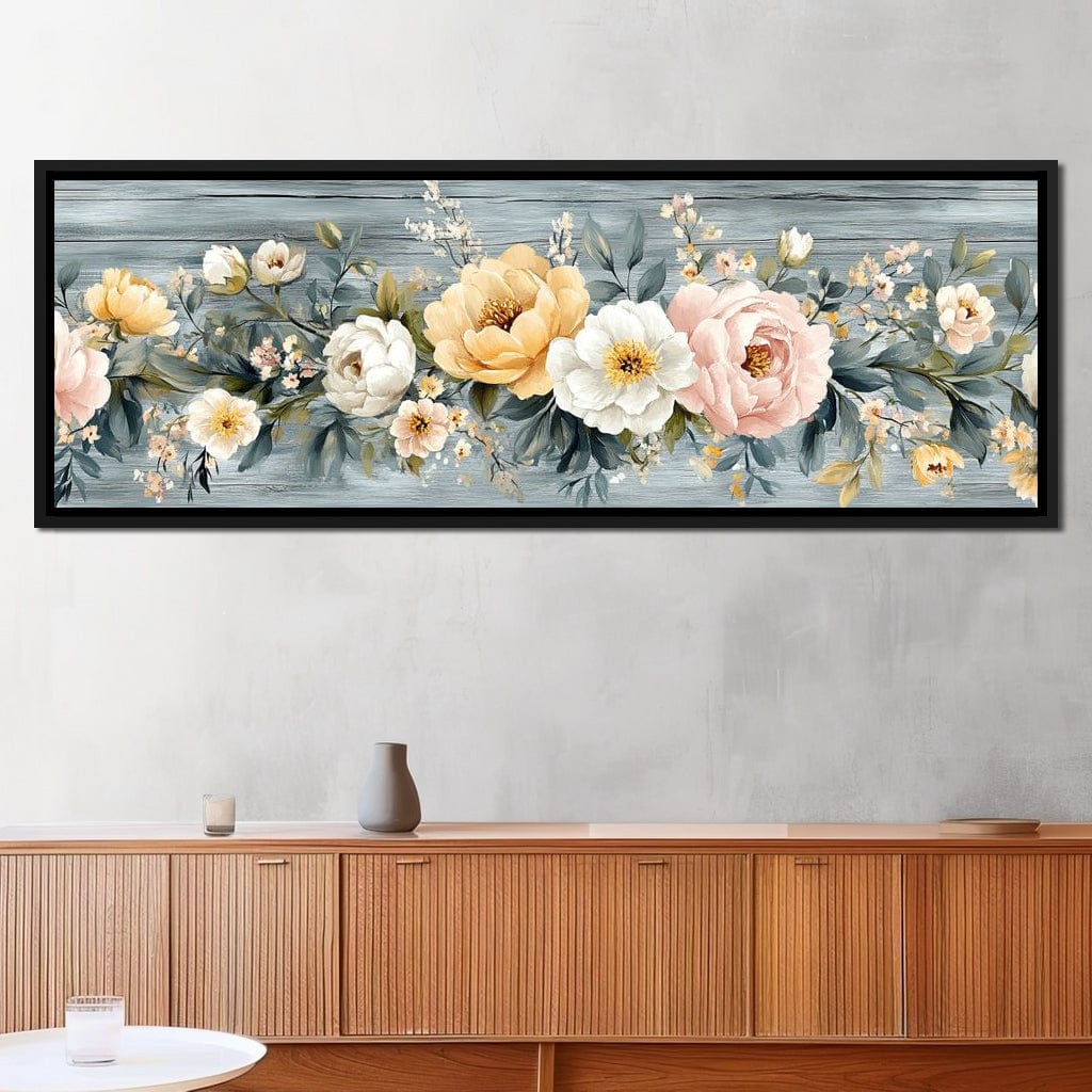 Floral Harmony on Weathered Wood Canvas Wall Art