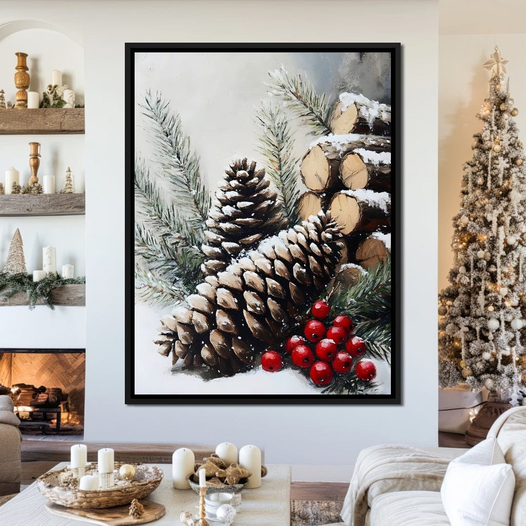 Snowy Pinecone Winter Gathering Canvas Wall Art