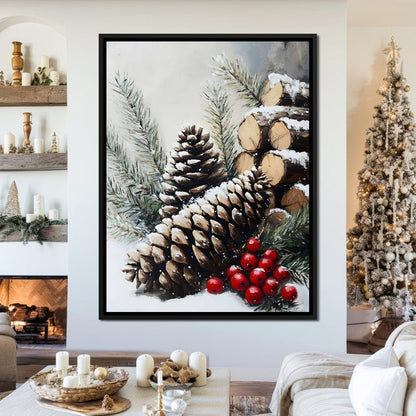 Snowy Pinecone Winter Gathering Canvas Wall Art