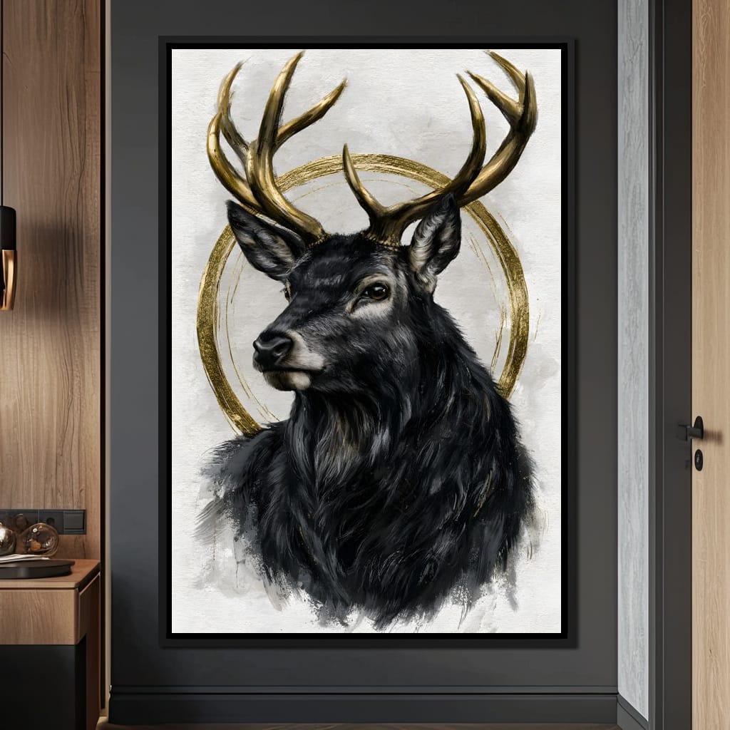 Stag of the Gilded Halo Canvas Wall Art
