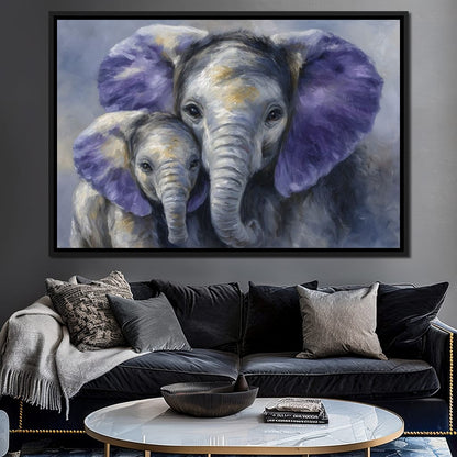 Tender Elephant Family Portrait Canvas Wall Art