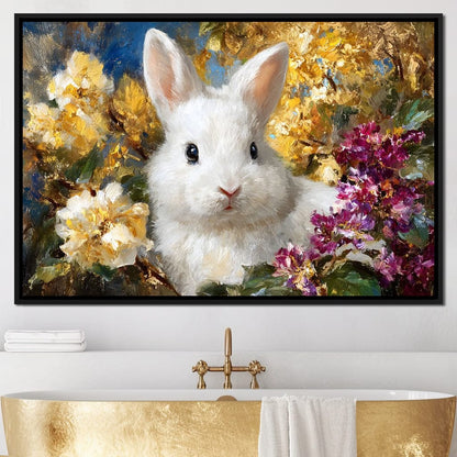 White Bunny Garden Bouquet Canvas Wall Art