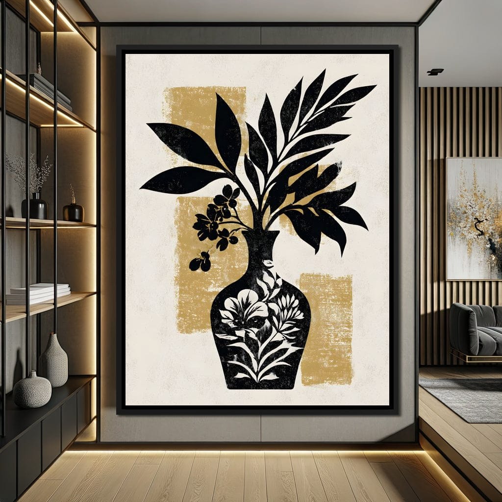 Botanical Vase Silhouette Gold Canvas Wall Art