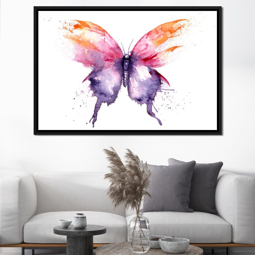 Watercolor Tricolor Butterfly Canvas Wall Art