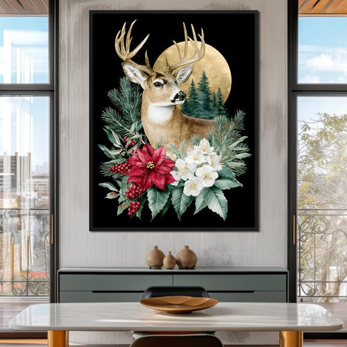 Moonlit Floral Gold Buck Canvas Wall Art