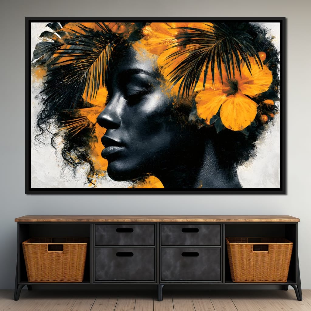 Golden Flora Crowned Spirit Canvas Wall Art