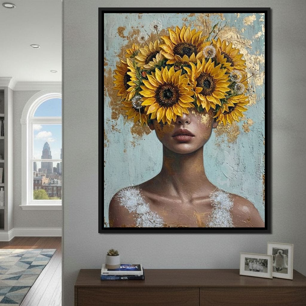 Sunflower Head Spring Portrait Canvas Wall Art