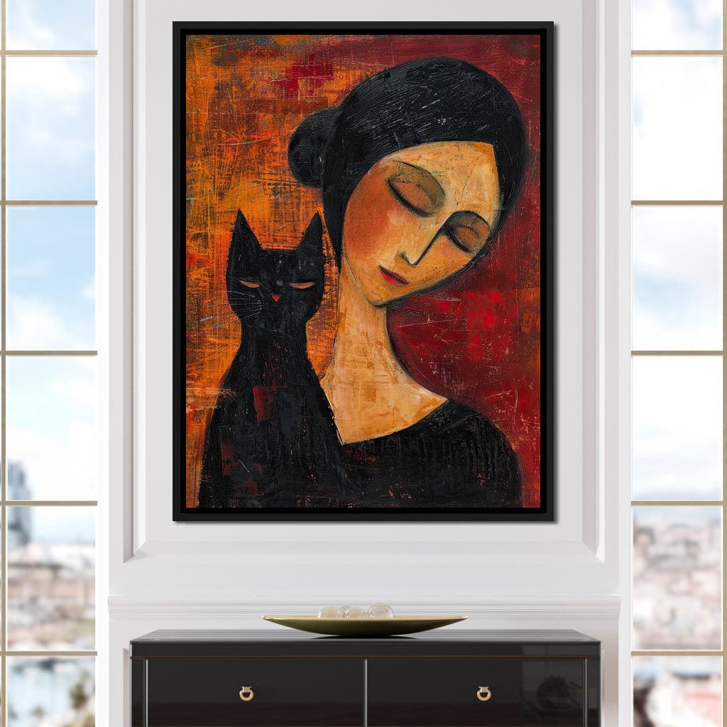 Contemplative Harmony with Cat Canvas Wall Art