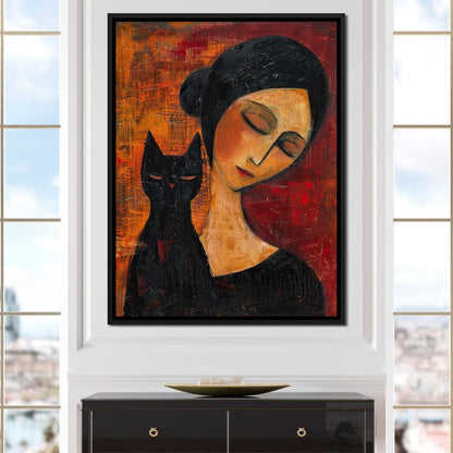 Contemplative Harmony with Cat Canvas Wall Art
