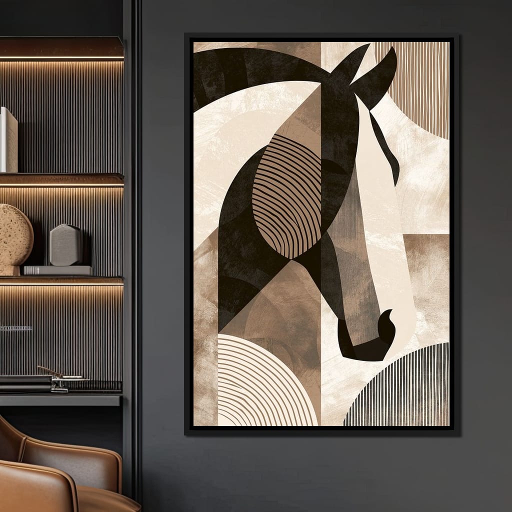 Stallion Reflected Through Geometric Planes Canvas Wall Art