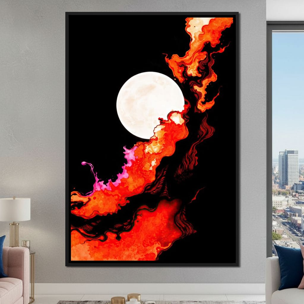 Firestorm Under the Moon Canvas Wall Art
