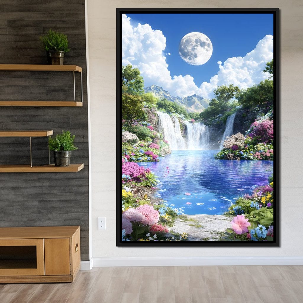 Lunar Reflection Over Falls Canvas Wall Art