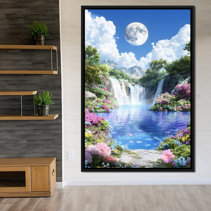 Lunar Reflection Over Falls Canvas Wall Art