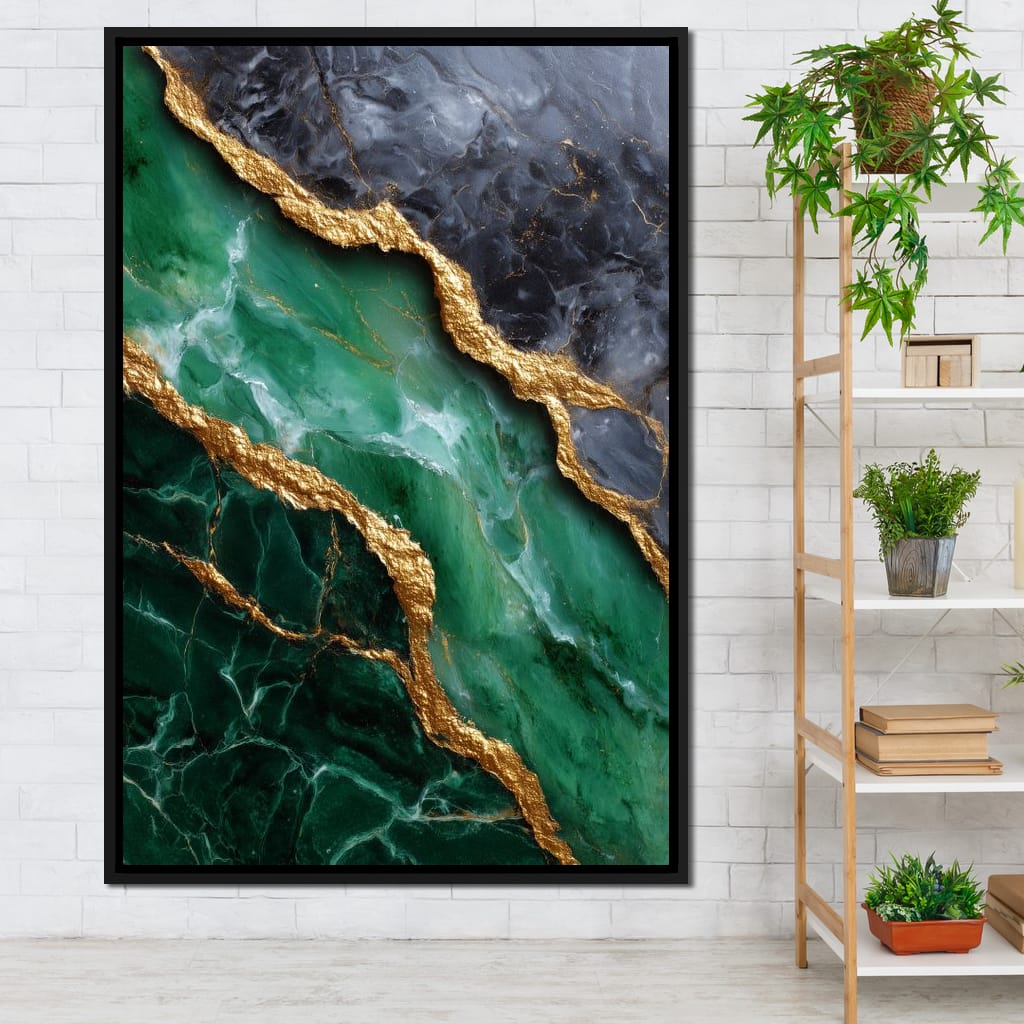 Gilded Emerald Marble Rift Canvas Wall Art