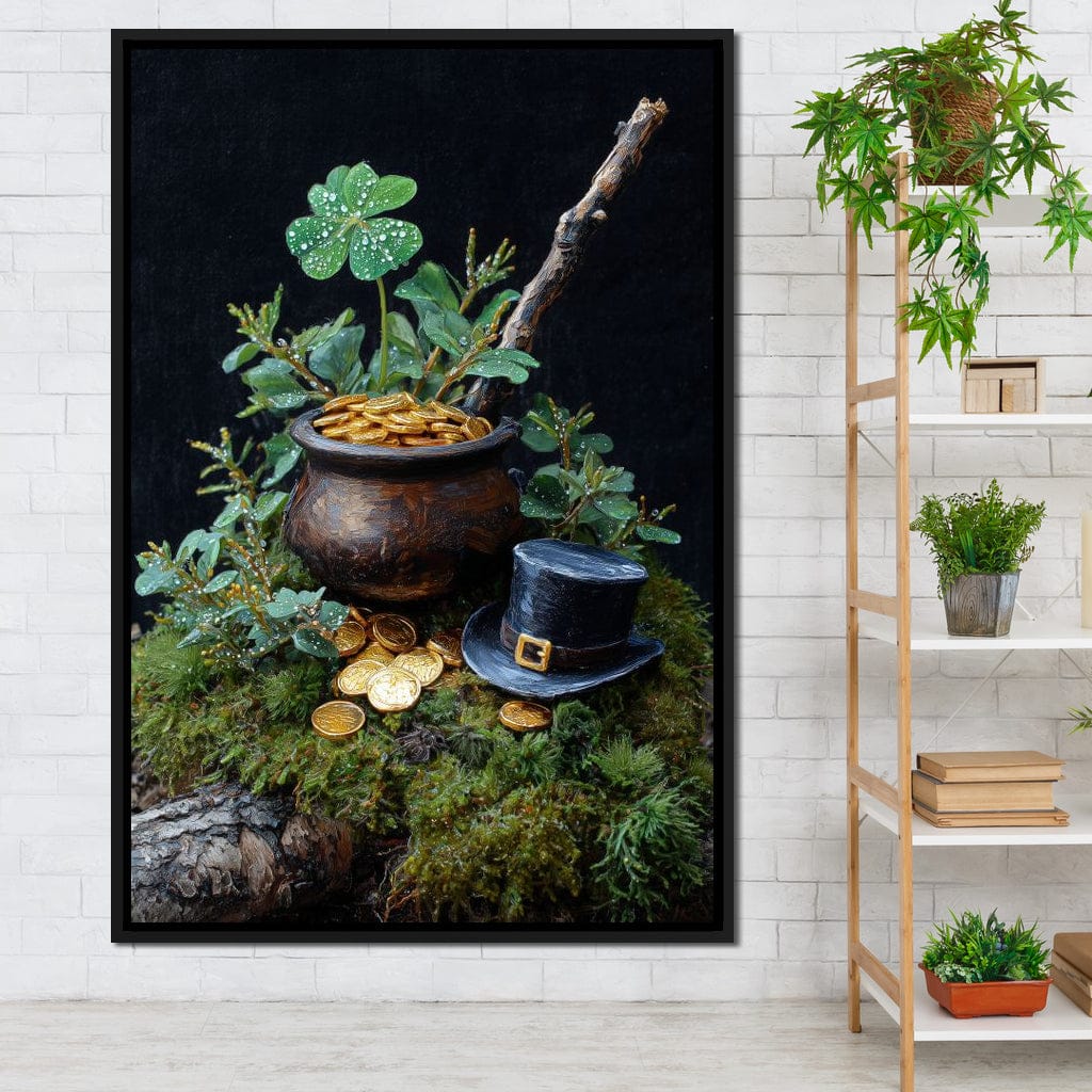 Lucky Clover Gold Pot Canvas Wall Art