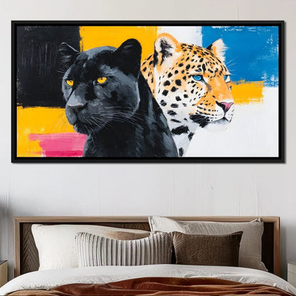 Dual Panther Leopard Portrait Canvas Wall Art