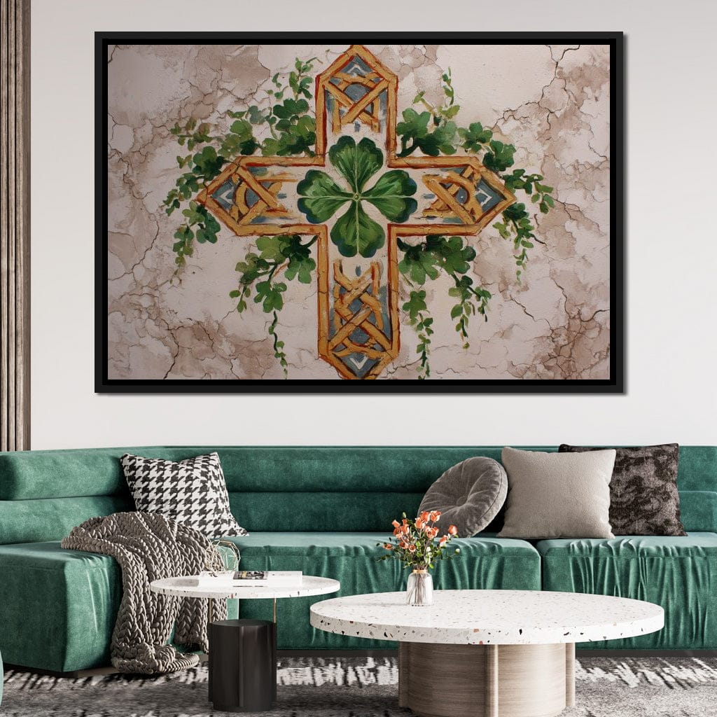 Celtic Cross Clover Wreath Canvas Wall Art
