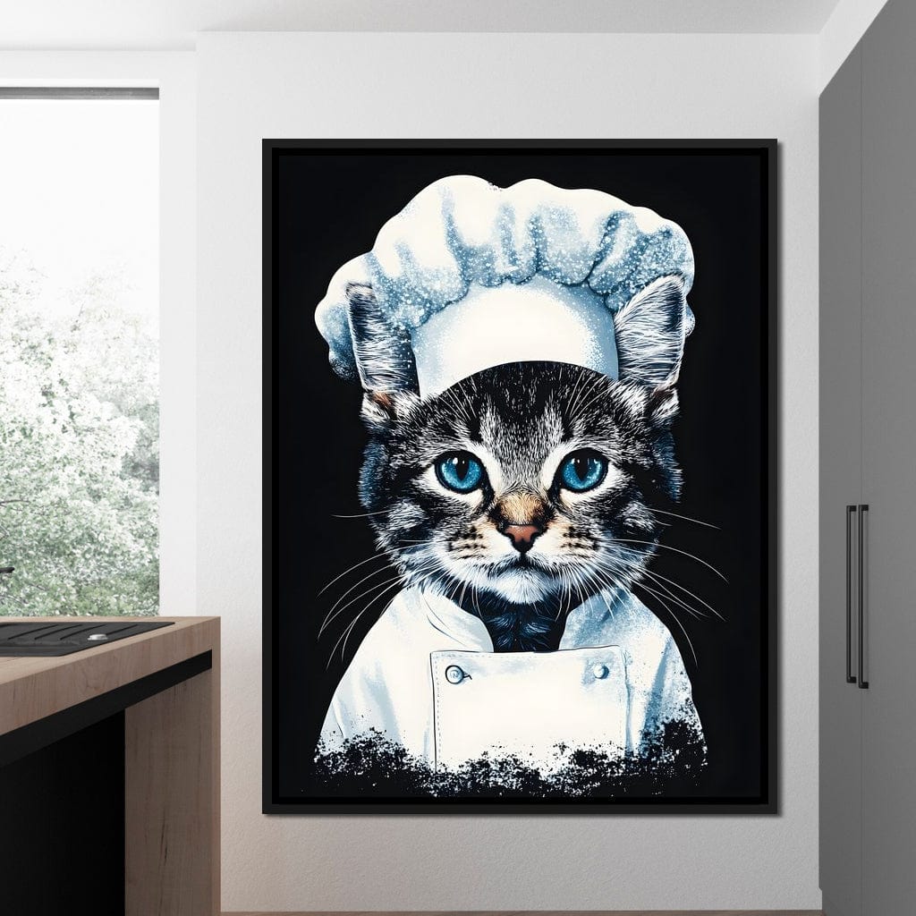 Chef Feline in Snowy Whites Canvas Wall Art