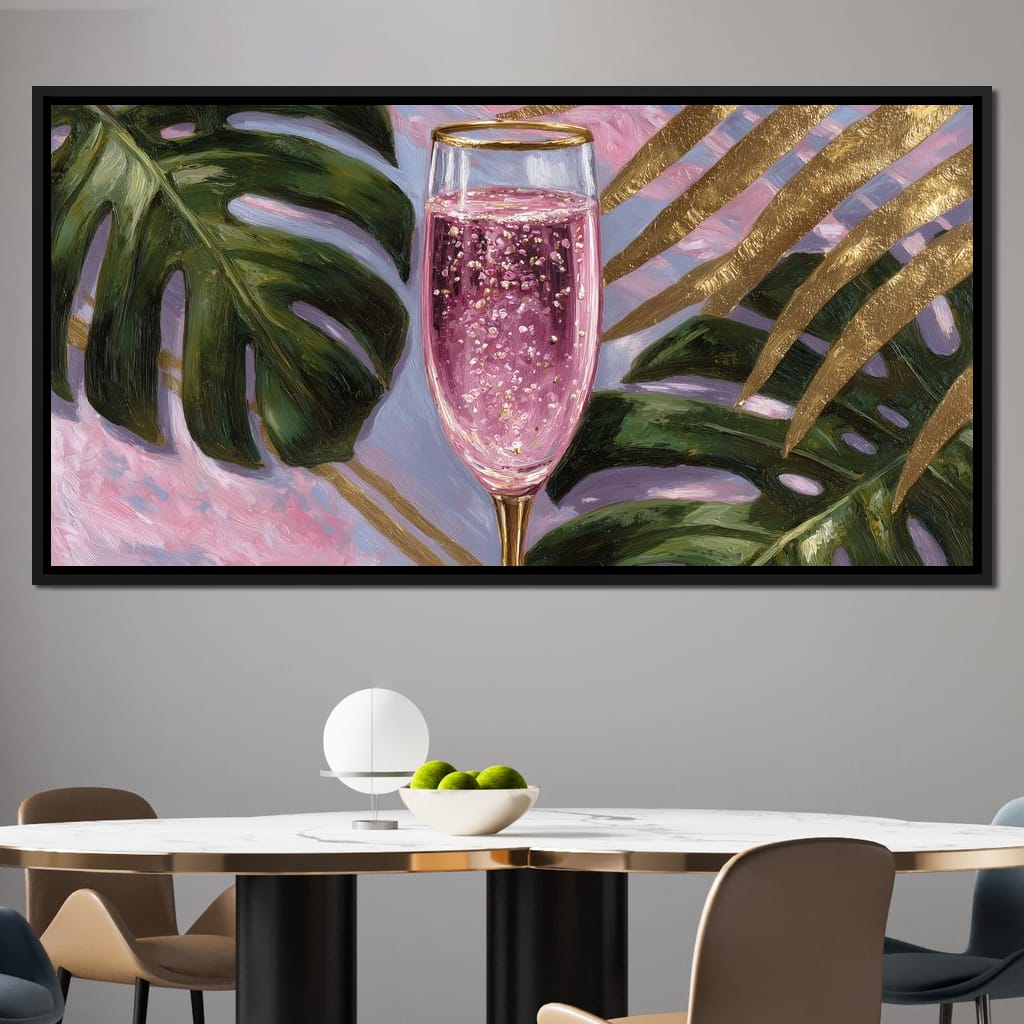 Pink Fizz Gold Palm Soiree Canvas Wall Art