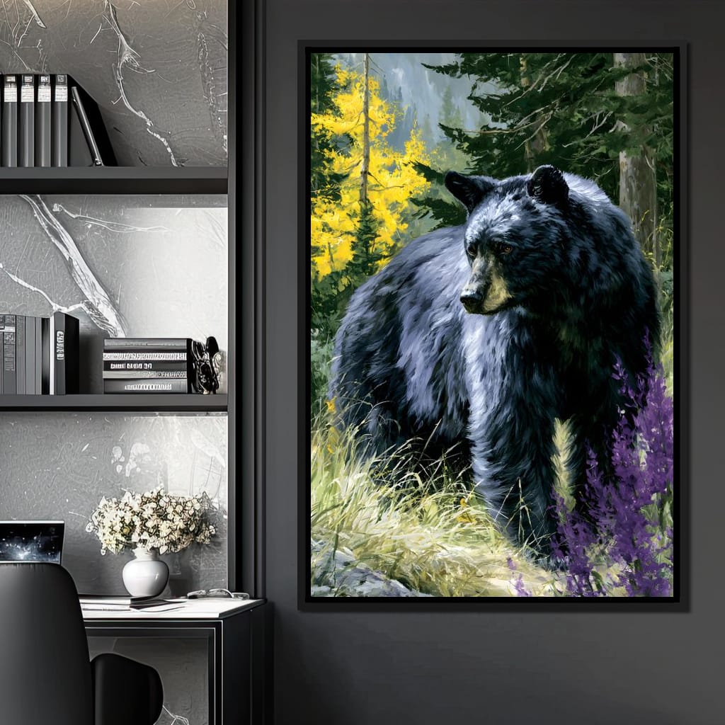 Solitary Forest Black Bear Rises Canvas Wall Art