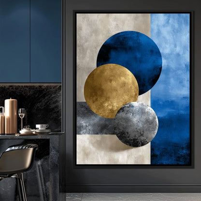 Modern Geometric Blue Gold Orbit Canvas Wall Art