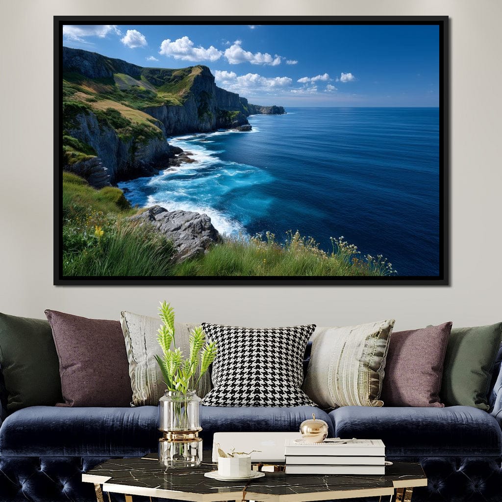 Wild Cliffs Over Blue Sea Canvas Wall Art
