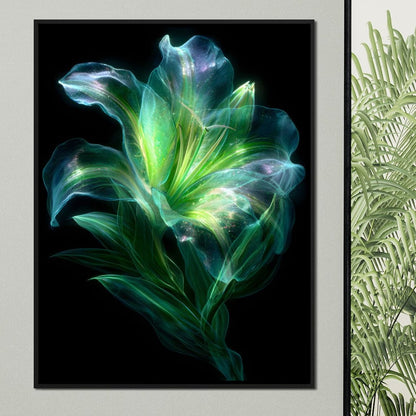 Radiant Emerald Flora Pulse Canvas Wall Art