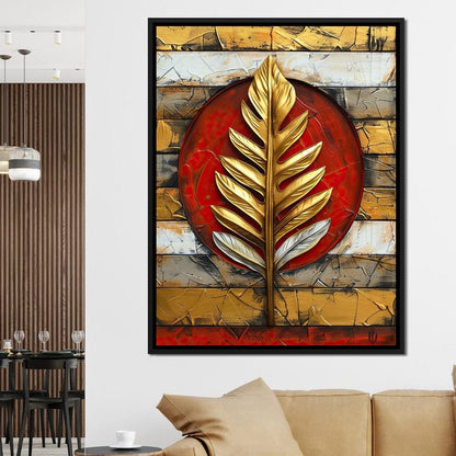 Golden Leaf on Ruby Sphere Canvas Wall Art