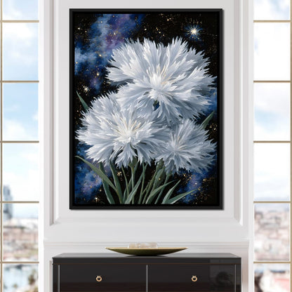 Starlit White Mum Bouquet Canvas Wall Art