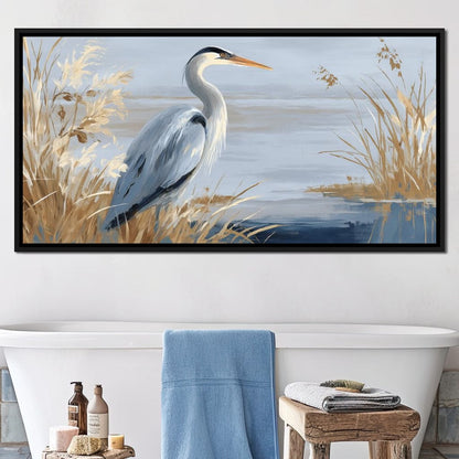 Coastal Heron Marsh Stillness Canvas Wall Art